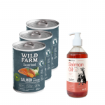 Wild Farm Superfood Salmon 3x400 g teraviljavaba koeratoit + LAB V l&otilde;he&otilde;li koertele ja kassidele 500 ml