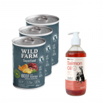Wild Farm Superfood Beef 3x400 g teraviljavaba koeratoit + LAB V l&otilde;he&otilde;li koertele ja kassidele 500 ml