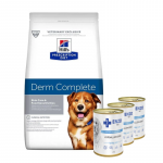 HILL'S PD Prescription Diet Canine Derm Complete 12 kg + ENZO VET H&uuml;poallergeeniline toit kalkuniga koertele 3x400 g