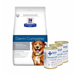 HILL'S PD Prescription Diet Canine Derm Complete 12 kg + ENZO VET H&uuml;poallergeeniline toit j&auml;nesega koertele 3x400 g