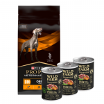 PURINA Veterinary PVD OM Obesity Management 12 kg + Wild Farm Monoprotein Pork 3x400 g h&uuml;poallergeeniline toit koertele