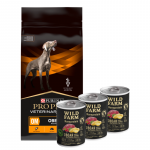 PURINA Veterinary PVD OM Rasvumise kontroll 12 kg + Wild Farm Monoprotein Wild Boar 3x400 g h&uuml;poallergeeniline koeratoit