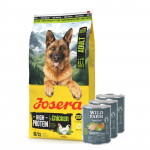 JOSERA k&otilde;rge valgusisaldusega t&auml;iskasvanud koertele m&otilde;eldud kana 12,5 kg + WILD FARM Superfood kana (kana k&otilde;rvitsa, &otilde;unte ja maitsetaimedega) 3x800 g teraviljavaba koeratoit