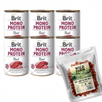 BRIT MONO PROTEIN BEEF 6x400g + WILD FARM lambarullid 500g maiustused koertele