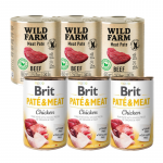 BRIT PATE & MEAT KANA 3x800g + WILD FARM Pate VEISELIHA 3x800g
