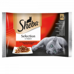 SHEBA kotike 4x85g Selection in Sauce Juicy Flavours - m&auml;rg kassitoit kastmes (veiselihaga, lambalihaga, kana, kalkuniga)