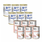 BRIT GF veterinaarravim koertele neeruhaiguste raviks 6x400g + ENZO VET neeruhaiguste raviks m&otilde;eldud toit koertele veiselihaga 6x400g