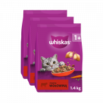 WHISKAS Adult 1,4 kg - kuiv t&auml;istoit t&auml;iskasvanud kassidele, maitsva veiselihaga