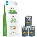 BRIT CARE Graanivaba t&auml;iskasvanud suurte t&otilde;ugude koeratoit l&otilde;hega 12 kg + Wild Farm Superfood veiseliha 3x400 g graanivaba koeratoit