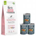 BRIT CARE Sustainable Sensitive Insect & Fish 12 kg + Wild Farm Superfood Salmon 3x400 g teraviljavaba koeratoit