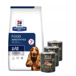 HILL'S PD Prescription Diet Canine z/d Toiduainete &uuml;litundlikkus 10 kg + WILD FARM Monoproteiiniline metssiga 3x800 g h&uuml;poallergeeniline koeratoit