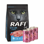 DOLINA NOTECI Rafi Cat kuiv kassitoit lambalihaga 7 kg + WILD FARM Pastett lambalihaga 3x400g - gluteenivaba kassitoit