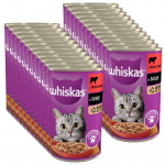 WHISKAS T&auml;iskasvanud kasside konservtoit, 24x400 g &ndash; m&auml;rg kassitoit veiselihaga kastmes