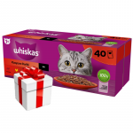WHISKAS Adult kotikesed 40 x 85 g Classic Meals &ndash; m&auml;rgtoit t&auml;iskasvanud kassidele, kastmega (veiseliha, kana, lambaliha, linnuliha) + &uuml;llatus teie kassile