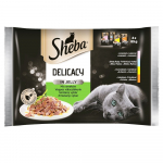 SHEBA kotike 4x85g Fine Flakes in Jelly - m&auml;rg kassitoit želees (valge kalaga, l&otilde;hega, kalkuniga, kanaga)