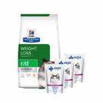 HILL'S PD Prescription Diet Feline r/d 3 kg + ENZO VET Steriliseeritud kasside toit kalkunigeeliga 3x100 g