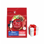 PURINA ONE Adult Medium/Maxi T&auml;iskasvanud koertele m&otilde;eldud toit, rikkalikult veiseliha ja riisiga 2,5 kg + &Uuml;llatus teie koerale
