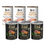 BRIT MONO PROTEIN TURKEY ja bataat 3x400g + Wild Farm Monoprotein Pork 3x400g h&uuml;poallergeeniline koeratoit