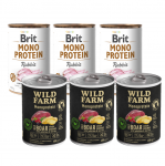BRIT MONO PROTEIN RABBIT 3x400g + Wild Farm Monoprotein Wild Boar 3x400g h&uuml;poallergeeniline koeratoit