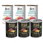 BRIT MONO PROTEIN TUNA & SWEET POTATO 3x400g + Wild Farm Monoprotein Wild Boar 3x400g h&uuml;poallergeeniline koeratoit