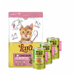 VERSELE-LAGA Lara Junior 1,9 kg &ndash; toit kassipoegadele ja noortele kassidele +     WILD FARM Premium Grain Free Turkey and Salmon Junior 3x400 g &ndash; teraviljavaba toit kassipoegadele