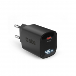 SBS LCD Wall Charger, USB-C, LCD, 45 W, must - Laadija