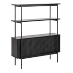 Riiul ANGUS 94x27xH114cm, must, riiulid: must saare melamiin, raam/kapi liuguks: metall