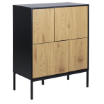 Kummut SEAFORD 80x40xH103cm, tamm/must, raam: MDF, lakitud; uksed: melamiin, metsik tamm; jalad: metall