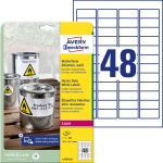 Kleebisetikett pol&uuml;esterkilest ilmastikukindel AVERY Zweckform 45,7x21,2mm 20l valged permenentse liimiga (L4778-20)