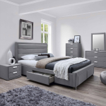 Voodi CAREN 160x200cm, madratsiga HARMONY DELUX, hall, 165x220,5xH110cm, MDF, pol&uuml;esterkangas