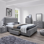 Voodi CAREN 160x200cm, hall, 165x220,5xH110cm, MDF, pol&uuml;esterkangas