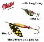 P&ouml;&ouml;rellant Mepps Aglia Long Heavy Black/Yellow Dots-Gold/Red 8 g