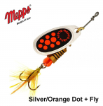 P&ouml;&ouml;rellant Mepps Black Fury Silver Orange Dots + Fly 8 g