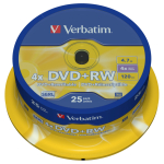 1x25 Verbatim DVD+RW 4,7GB 4x Speed, matt silver