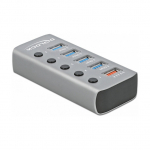 DELOCK USB 3.2 Gen 1 Hub mit 4 Ports + 1 Schnellladeport mit Schalter und Beleuchtung
