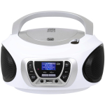Stereo Portable DAB, CD player in MP3,CD,CD-R/RW format, Digital radio receiver, Wavebands: DAB / DAB+ / FM, FM with RDS function, 30 stations storable in FM, USB input with direct playback of MP3 files, Remote control included, White