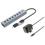 CONCEPTRONIC 7-Port Hub USB-A3.0/-C Adap.->7xA3.0 m.Netz. gr