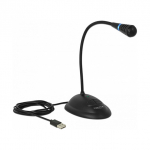 Broadcast Delock USB Schwanenhals Mikrofon mit Standfu&szlig; und Mute + On / Off Taste