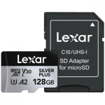 Lexar Memory card microSD 128GB C10 A2 U3 V30 205/150MB/s Silver Plus