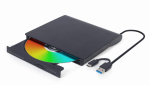 Gembird DVD-USB-031 External USB CD/DVD drive reader/writer, Black, USB-C + USB-A