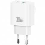 USAMS Charger 30W 1xUSB-C 1xUSB-A Fast charging w