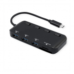 ROLINE USB 3.2 Gen 1 Hub, 3fach, Typ C Anschlusskabel, mit CardReader, Ports einzeln schaltbar