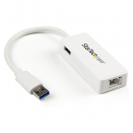 USB 3.0 SuperSpeed auf Gigabit Ethernet Lan Adapter mit USB Port - 10/100/1000 RJ45 NIC Netzwerkadapter - St/Bu - W