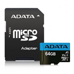 ADATA Premier - Flash memory card (microSDXC to SD adapter included) - 64 GB - Read 100 MB/s, Write 25 MB/s
