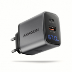 AXAGON ACU-PQ67D wall charger with LCD display and two outputs (USB-A + USB-C), 67 W total power