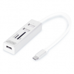 DIGITUS USB-C-Hub 3-Port 2.0->3xA2.0 1xReader in.Kabel wei&szlig;