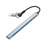 Gembird 7-port USB hub (1x USB 3.2 + 6x USB 2.0), USB-A + USB-C, Silver | UHB-ACM-U3P1U2P6-01