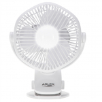 Adler Rechargeable fan with clip | AD 7335 | Table Fan | 6 W | Diameter 12.7 cm | Number of speeds 3 | Oscillation | White