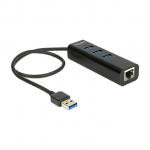 DeLock USB 3.0 Hub 3 Port + 1 Port Gigabit LAN 10/100/1000 Mb/s - Hub - 3 Anschl&uuml;sse