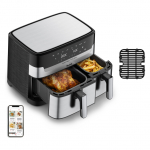 TEFAL Dual Easy Fry & Grill EY905D, Hei&szlig;luftfritteuse, 8,3 l, Doppel, Edelstahl, Ber&uuml;hrung, Eigenst&auml;ndig